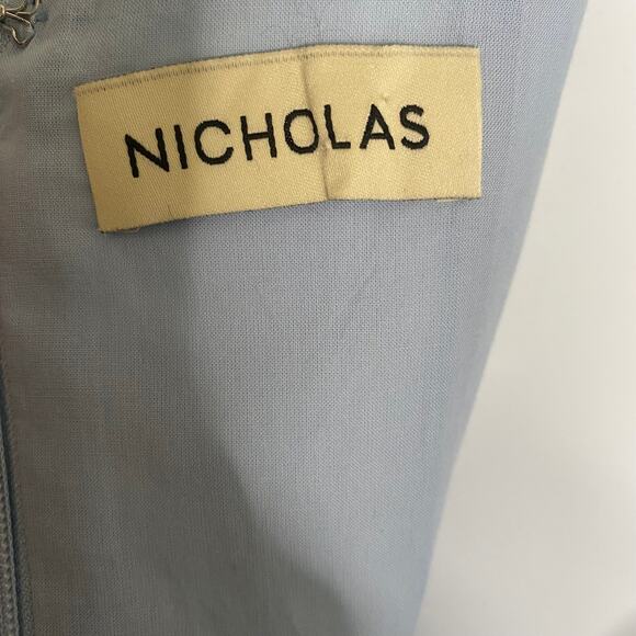 Nicholas Makenna Pleated Drop Waist Corset Linen Midi Dress Sky 12 - Picture 3 of 8